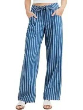 AMERICAN EAGLE womens PANTS blue STRIPED white WIDE LEG cotton COMFY SIZE 6